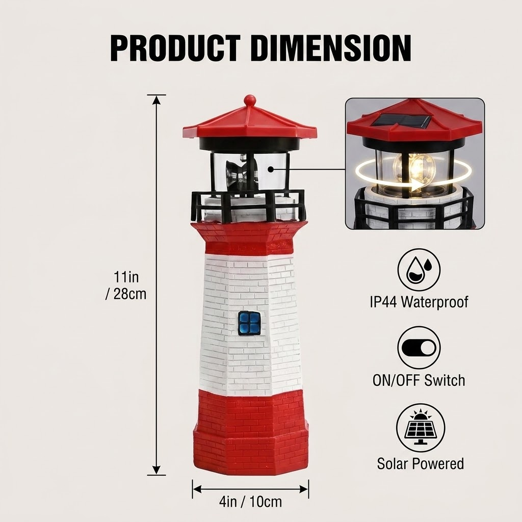 Estatua de Faro Solar Rojo y B - Resin Art All reseña y precio